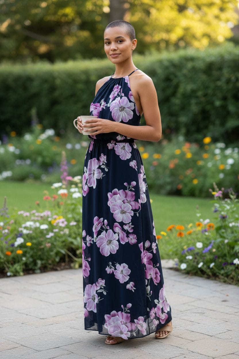 Vestido Azul Flores Talla 12